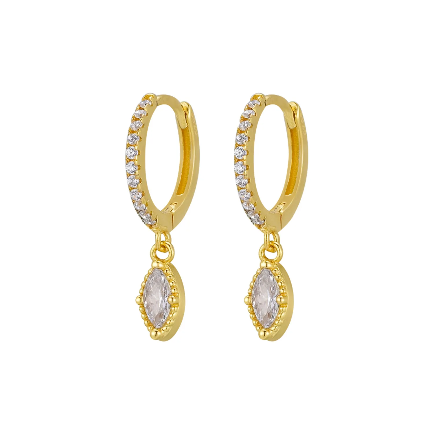 Fashion Jewelry Earrings 925 Sterling Silver Trendy Diamond Earrings Eye Marquise Shaped Zircon Gold Plated Hoop Earrings Women