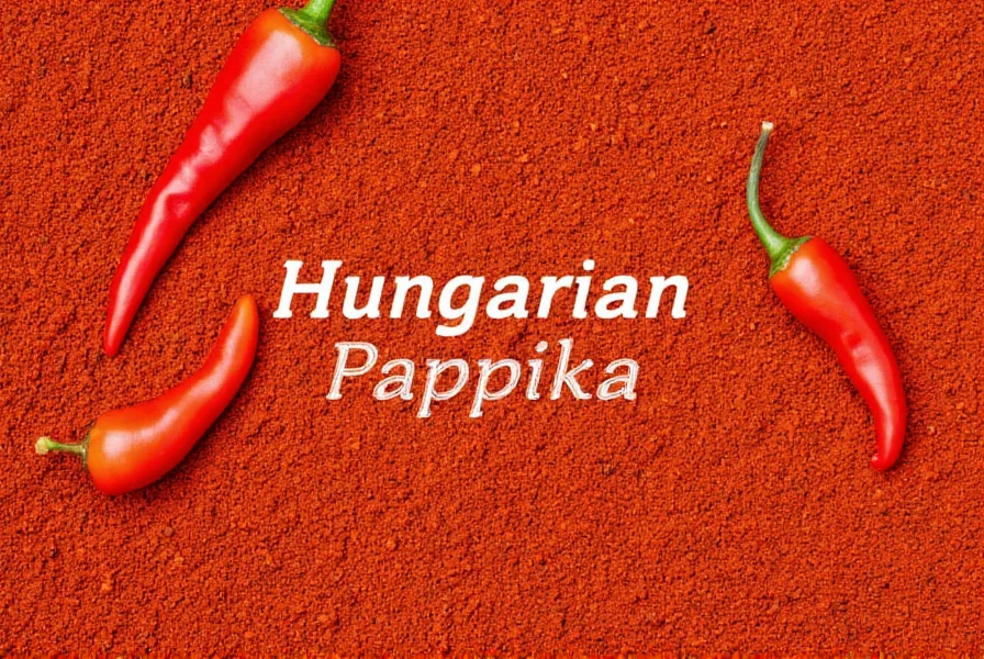 Hungarian market display showing various paprika varieties with traditional packaging