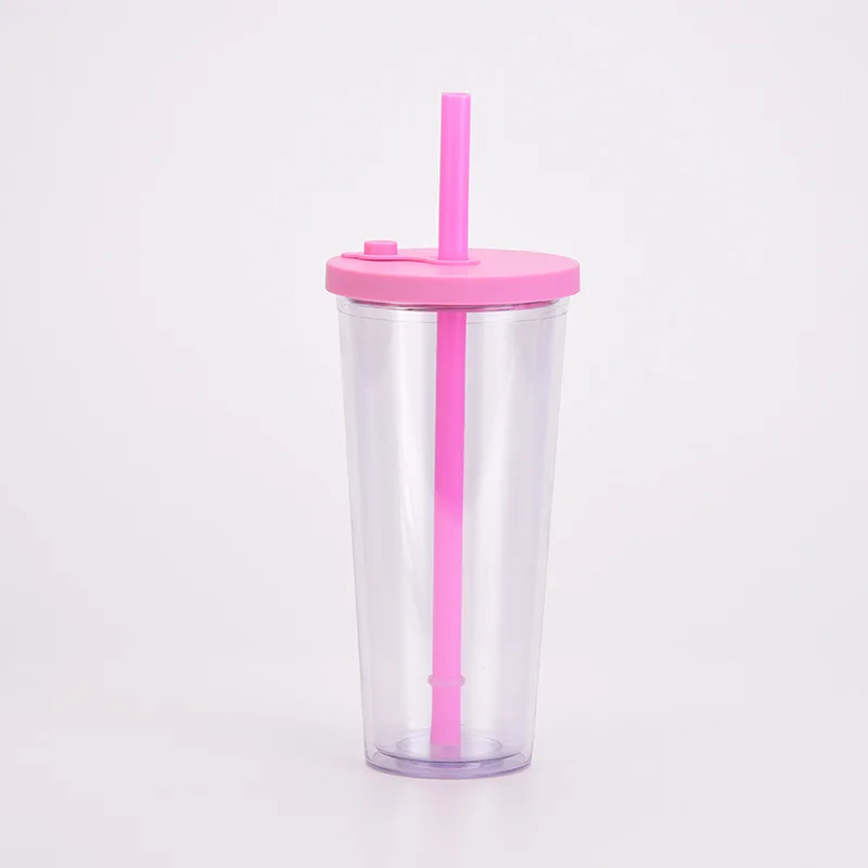 

New Arrival 24oz Custom Double Wall Plastic Boba Tumbler Cups Reusable Bubble Tea Plastic Cup With Straw, Customized color acceptable
