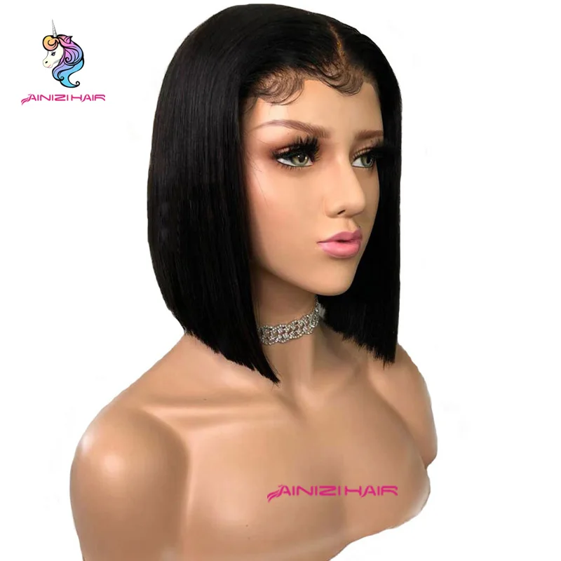 

Ainizi wholesale high quality heat resistant short bob straight synthetic hair lace front wigs for black women