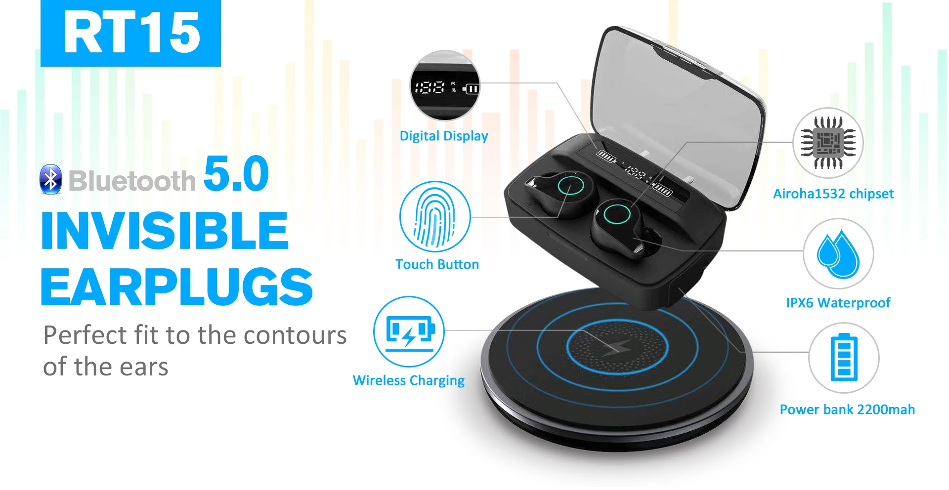 2020 new invention Wireless Earbuds Airoha1532 chipset Mini wireless earbuds bluetooth in ear earphones TWS sound RT15 - ANKUX.COM