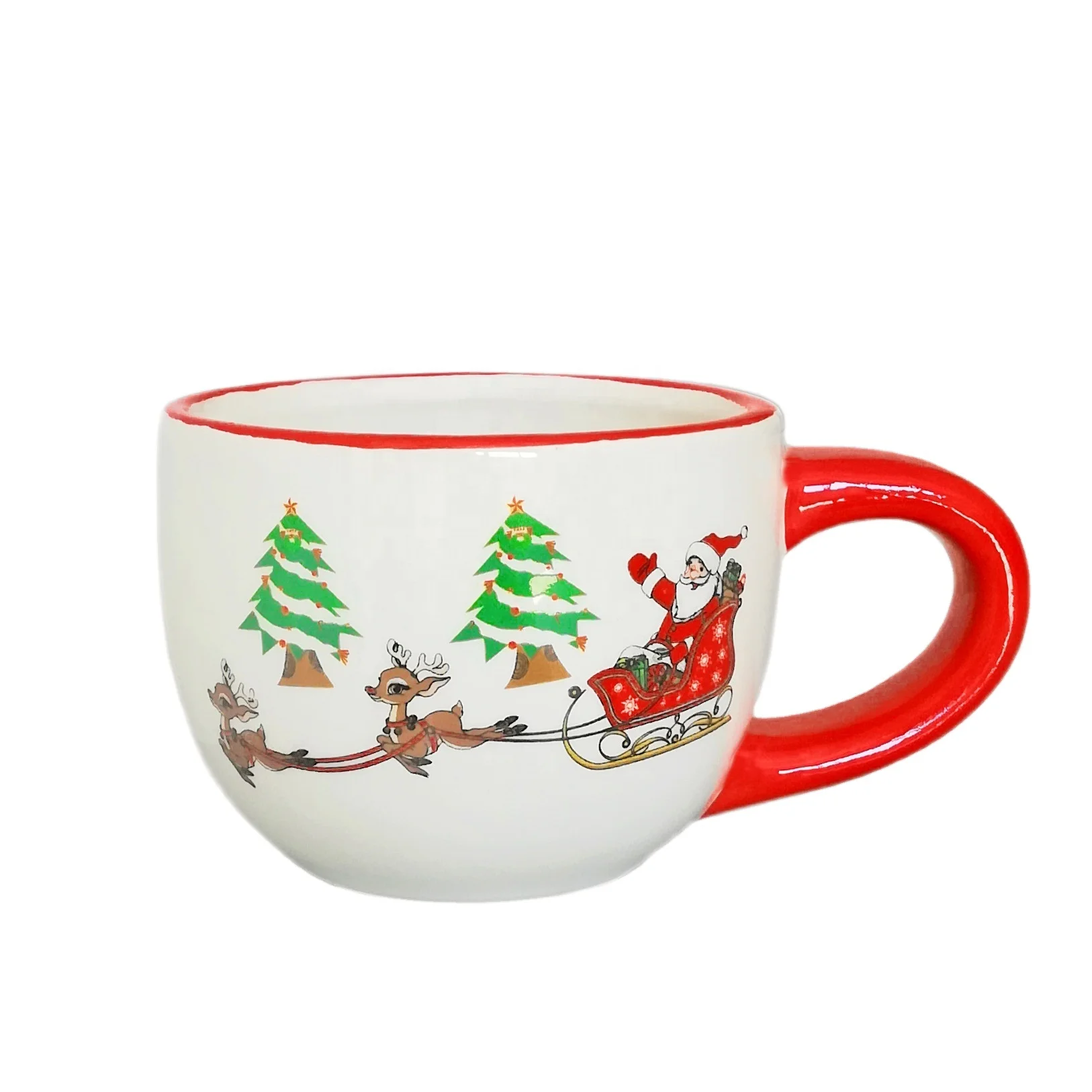 

Factory wholesale cheap price elk Santa Claus Christmas tree pattern 200ml ceramic water mug cup, As detailed page