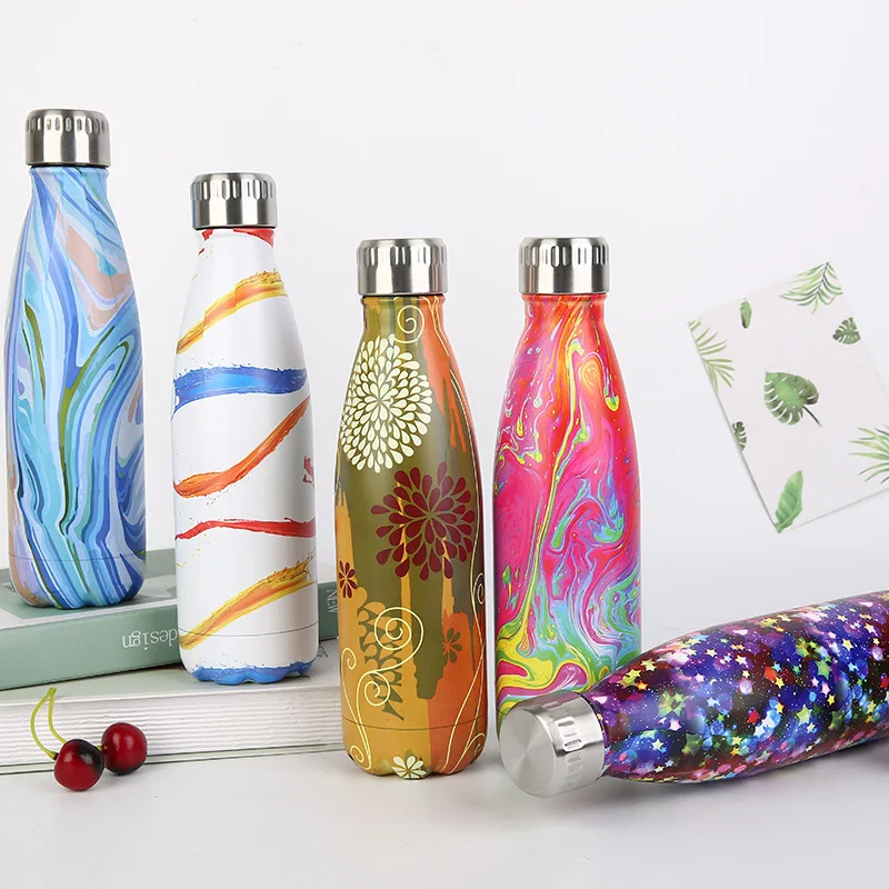 

500ML Cooler Stainless Steel Flower Vacuum Cup Sports Biking Hiking Drinking Portable Cola Bottles, Assorted color