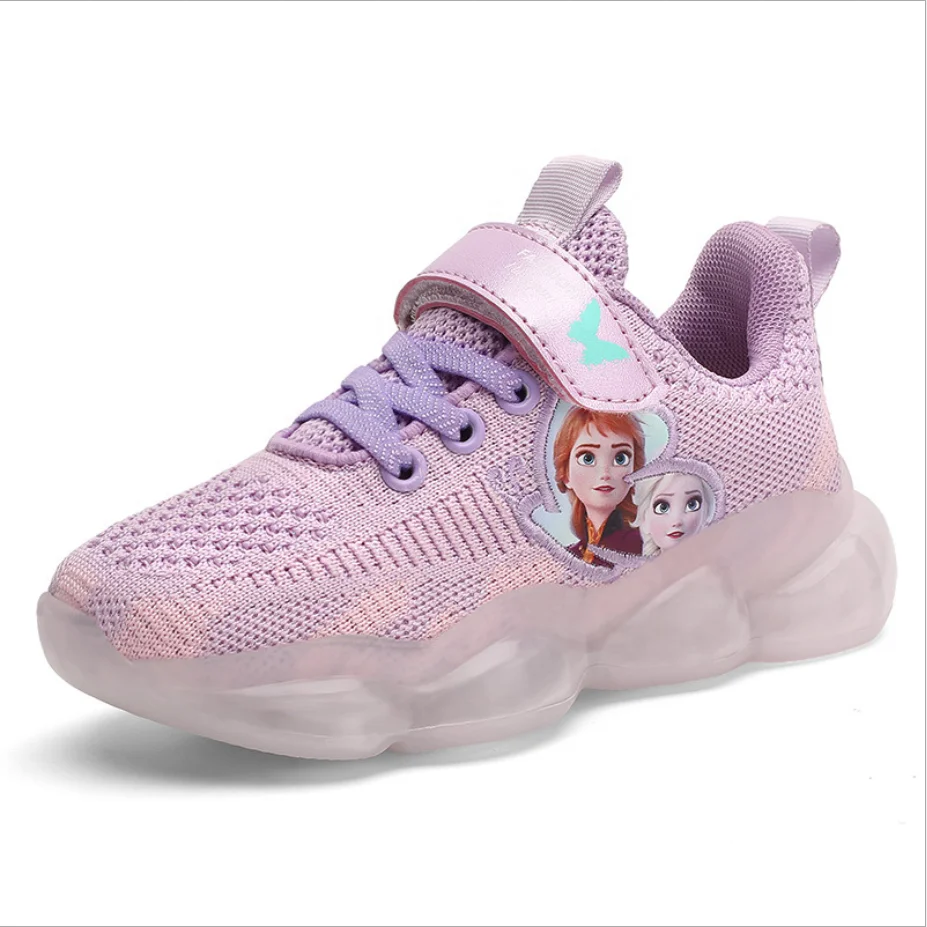 

2021 spring new girls mesh fabric sneakers princess pattern non-slip breathable European and American wholesale, Pink,purple