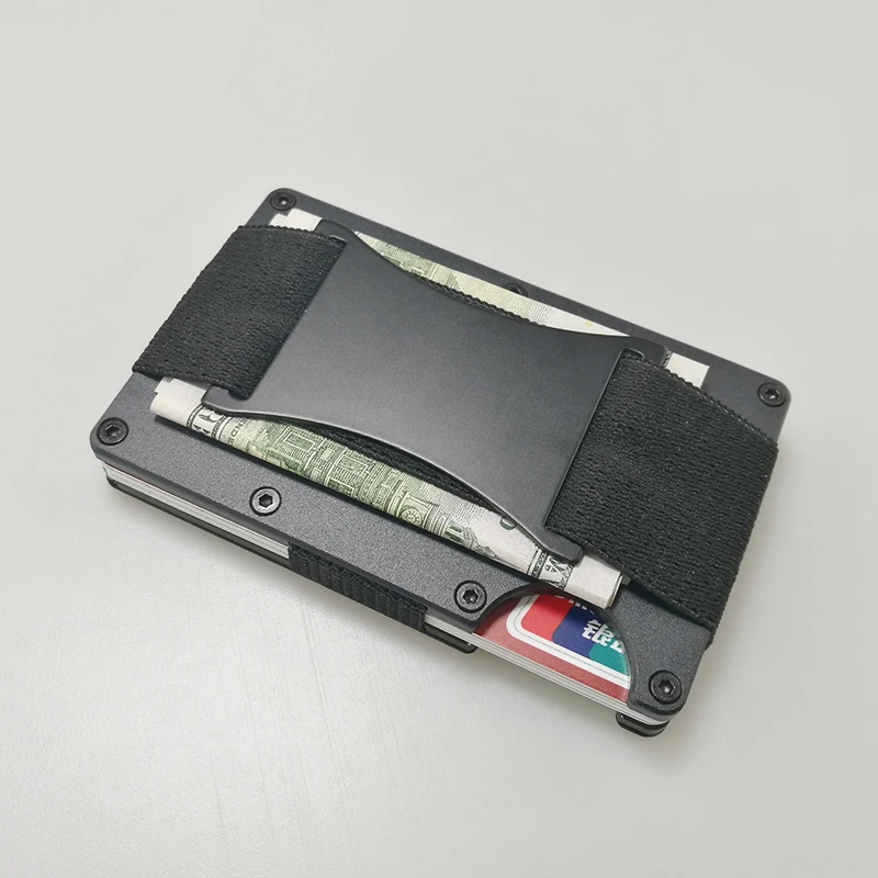 

hot selling RFID blocking credit card holder minimalist aluminum Wallet with elastic band for men, Black, gray, golden