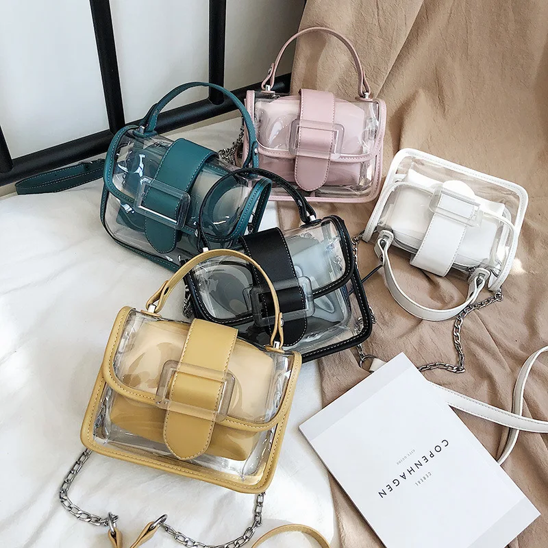 

Ins Hot Transparent Jelly Handbag Set for Women 2021 Summer Stylish Designer Bags PVC Chain Shoulder Crossbody Bag, Picture