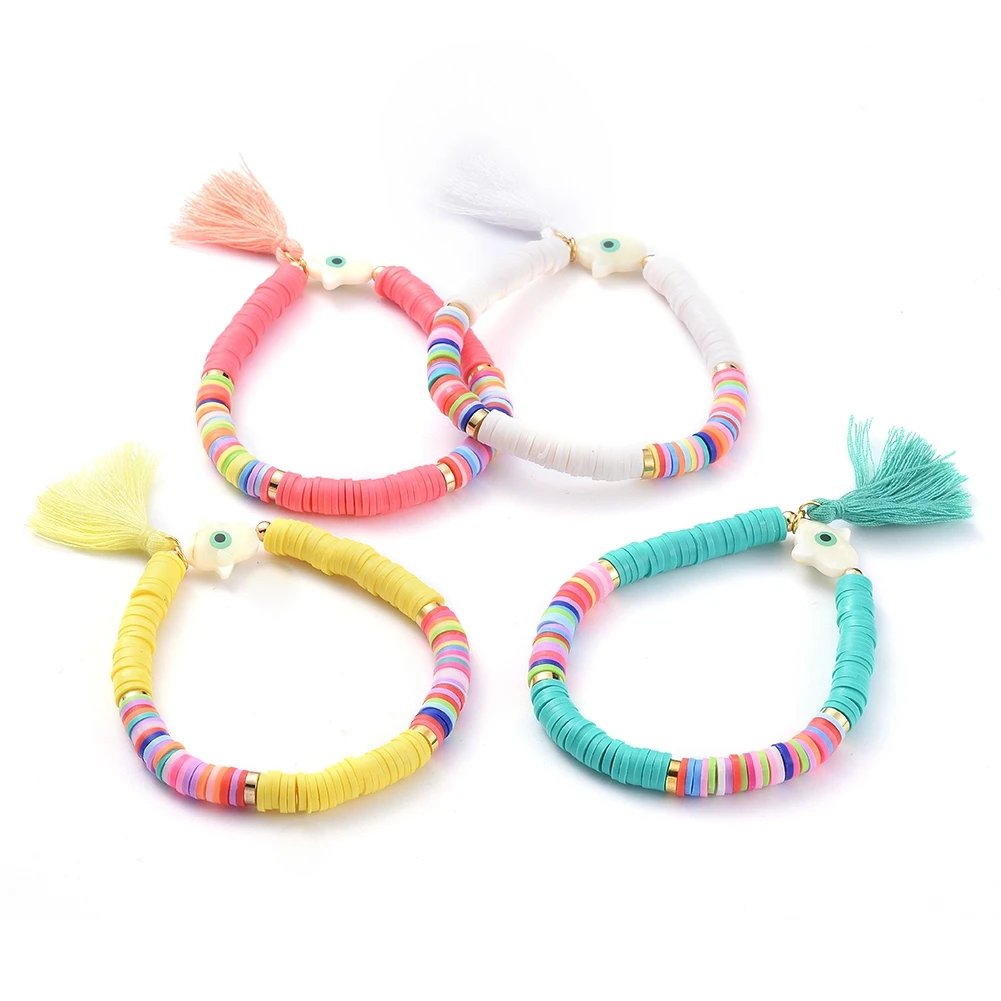 

PandaHall Natural Freshwater Shell Polymer Clay Stretch Bracelets