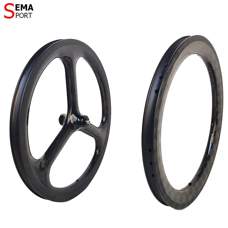 
16inch 349 brompton bicycle parts light weight carbon rim 3spoke hubsmith 38mm 3xity fnhon trispoke wheel 