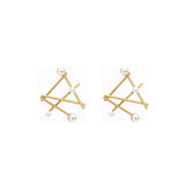 

New Exaggerate Simulated Pearl Geometric Stud Earrings Elegant Irregular Cross Metal Earrings For Women Jewelry