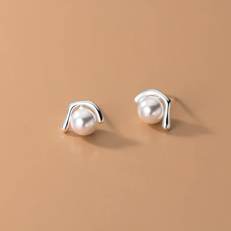 

fine jewelry high quality 925 sterling silver irrgular line pearl stud earrings women daily wear