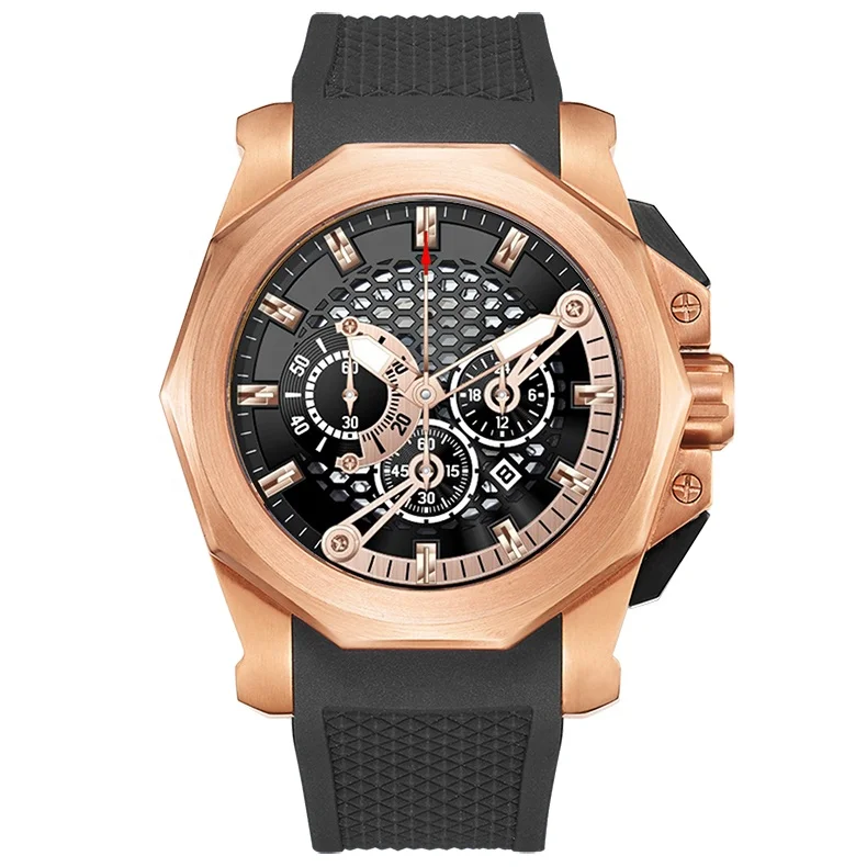 

Small order hot selling waterproof stainless steel private label chronograph men skeleton watch