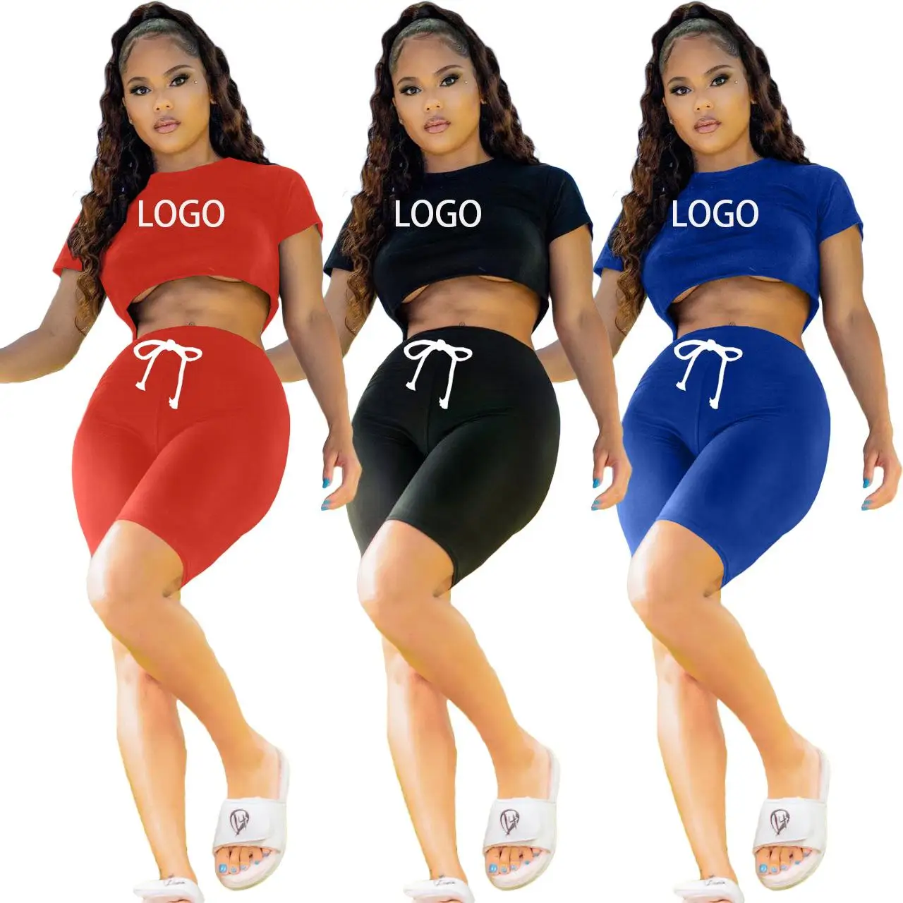 

2021 New Arrivals Custom Logo Summer Women Crop Top And Short 2 Two Piece Set Clothing Women Outfit, Picture