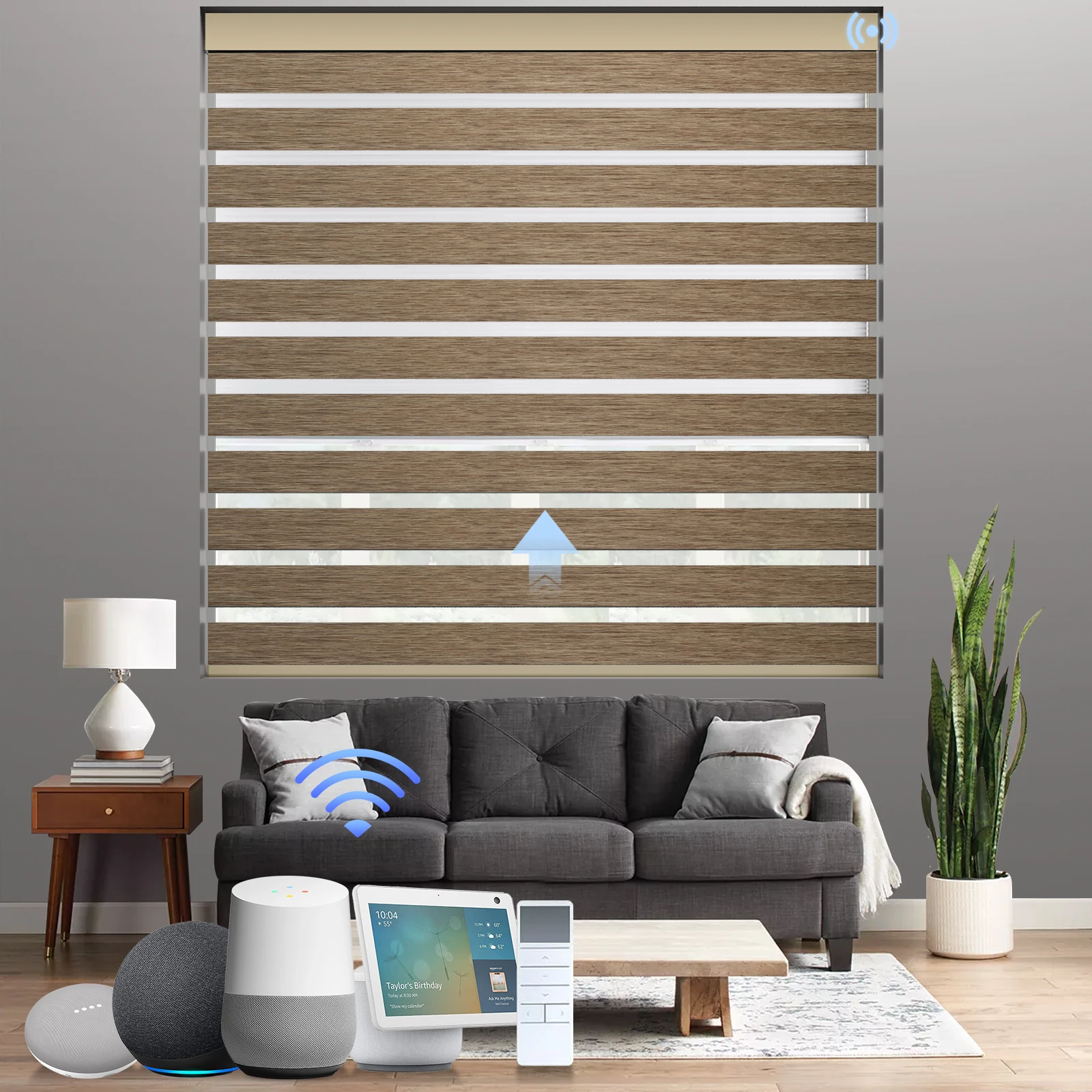 Window Blind with Remote Control Light Filtering Dual Layer Sheer Motorized Zebra Sheer Blinds for Room