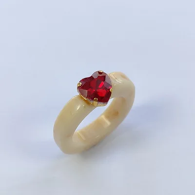 

Simple Dainty Candy Color Acrylic Rhinestone Heart Rings Resin Crystal Heart Ring For Women