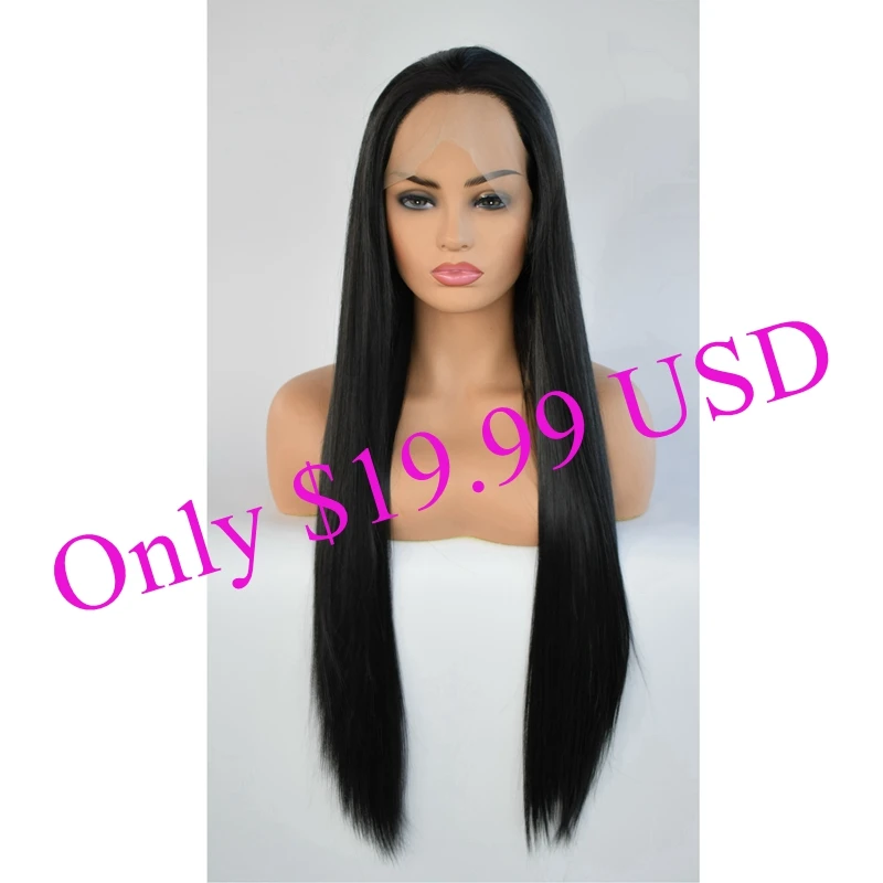 

wholesale 24inch Black straight wigs synthetic lace front wig top Quality, According to customer's requirements