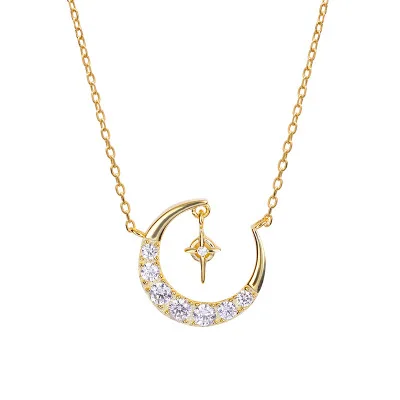 

925 Sterling Silver Type Jewelry Dainty Crescent Moon Charm Necklace In Delicate18 K Gold Plating Jewelry Necklace Pendant, Picture showing