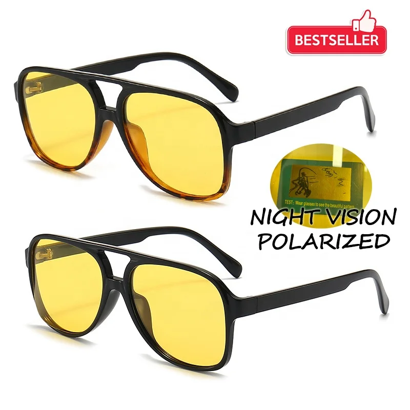 

Amazon Trending Sunglasses custom logo Oversize Aviation Style unisex yellow lens polarized day night vision Glasses for driving