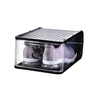 

wholesale clear stockable plastic shoe box customised foldable shoe box sneakers, White/black/grey
