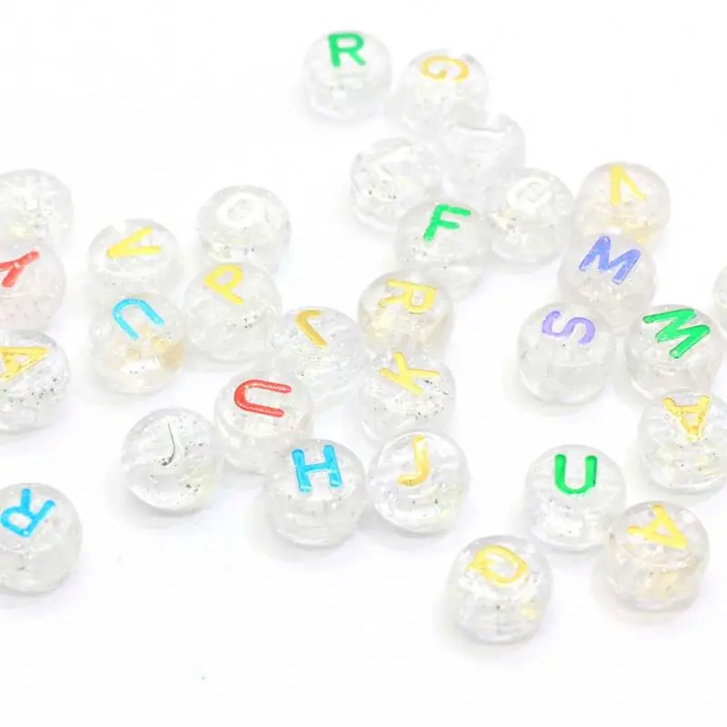 
Multicolor Alphabet Letter Beads 10MM Translucent Glitter Acrylic Letter Beads Round Plastic Name Beads for Jewelry DIY 
