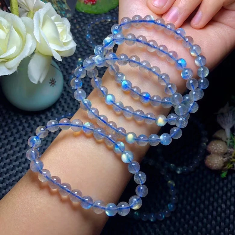 

High Quality Trendy Natural Stone labradorite beaded elastic strands bracelet, Blue