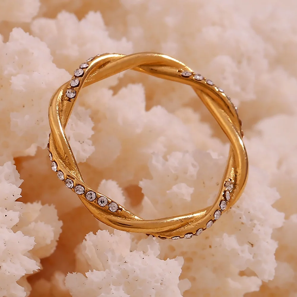 

Super Thin Twisted Zircon Ring 18k Gold Plated Stainless Steel Rings Jewelry Women