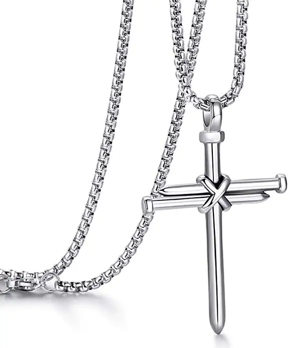 

Men's Alloy/Stainless Steel Nail Cross Charm Pendant Necklace Polished Gold Silver Black