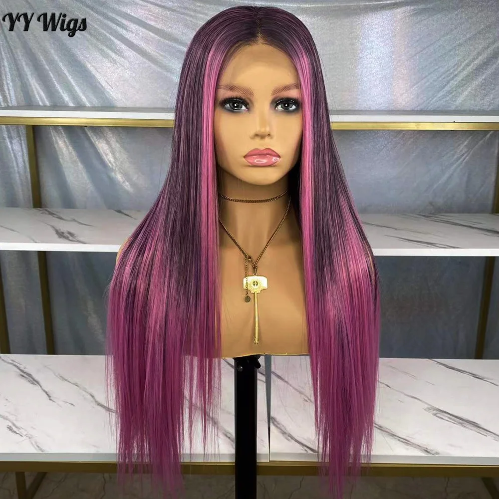 

Silky Straight Ombre Purple Color 13X4INCH Futura Hair Synthetic Lace Front Wigs For Black Women