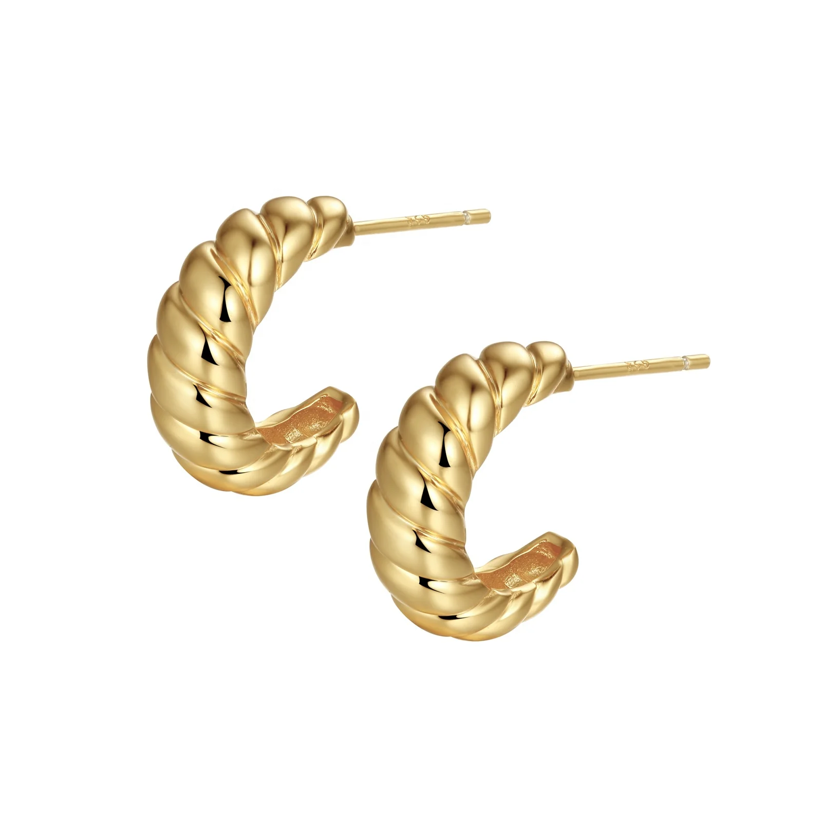 

Aiz Jewelry Fashion Silver Earrings 925 Sterling Silver Twisted Dome Earrings 18K Gold Croissant Earrings