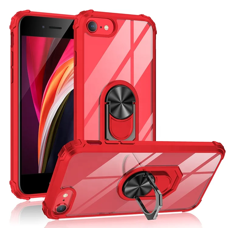 

Military Grade Corner Shockproof Bumper TPU PC With Ring Holder Phone Case For iPhone SE 2020, Multi-color, can be customized
