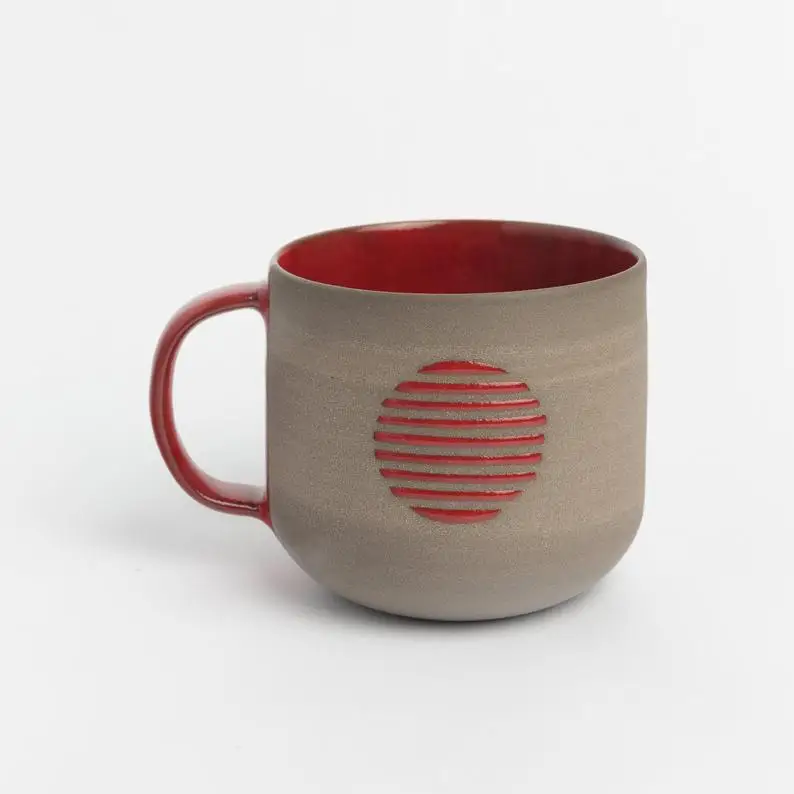 

380ml handmade lover gift red yellow pottery coffee tea cup, As shown