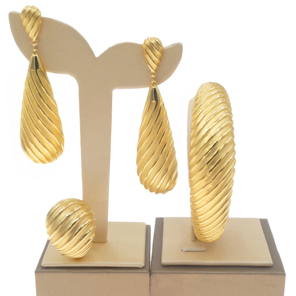

Yulaili Top Quality 18K Italian Gold Jewelry Set Wholesale Luxury Latest Design Women's Bracelet Earring Ring Jewellery Sets