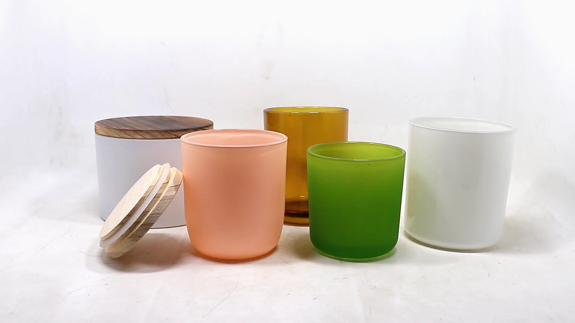 Matte Black White Glass Candle Holder With Wooden Lid/300ml 500ml Glass