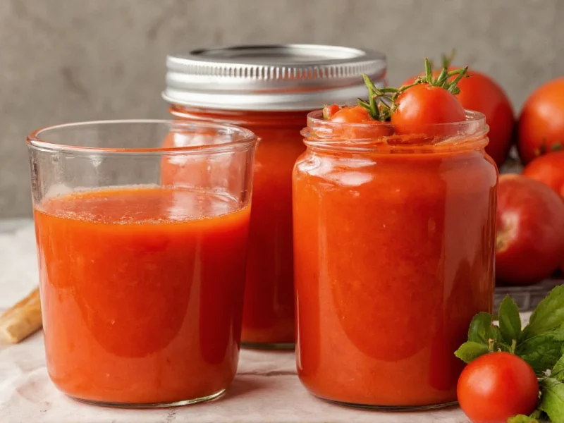 Tomato soup stored in glass containers with freshness tips
