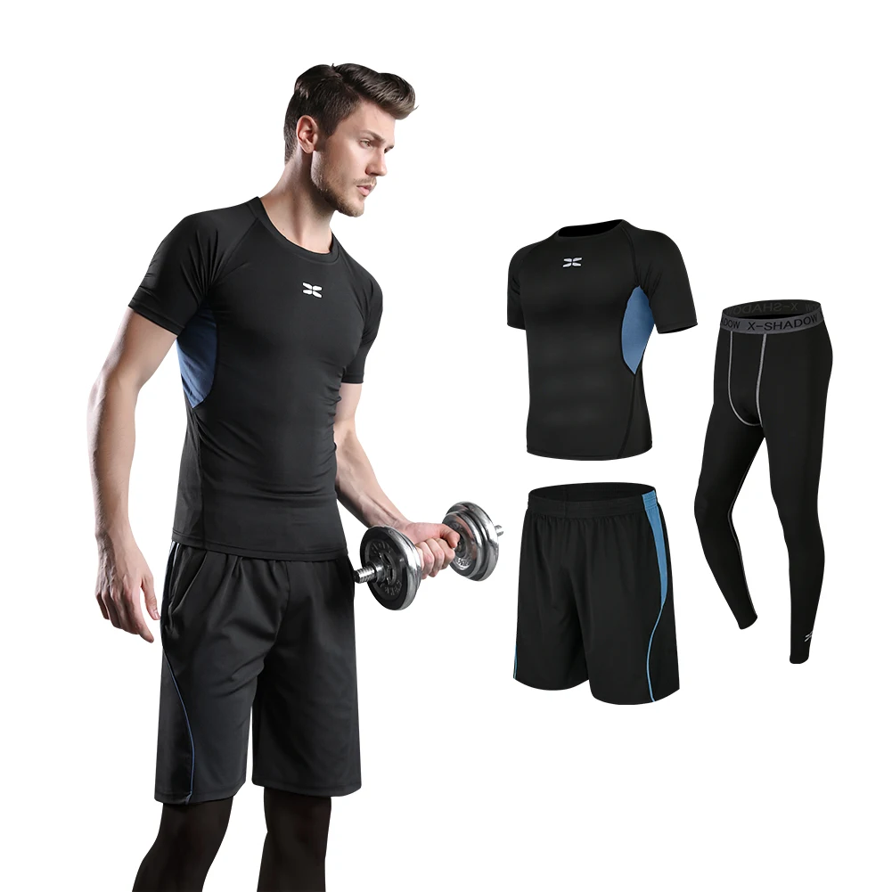 

3Pcs Quick Dry T-shirt Training Shorts Leggings Sports Wear Gym Fitness Sets Mens Suits