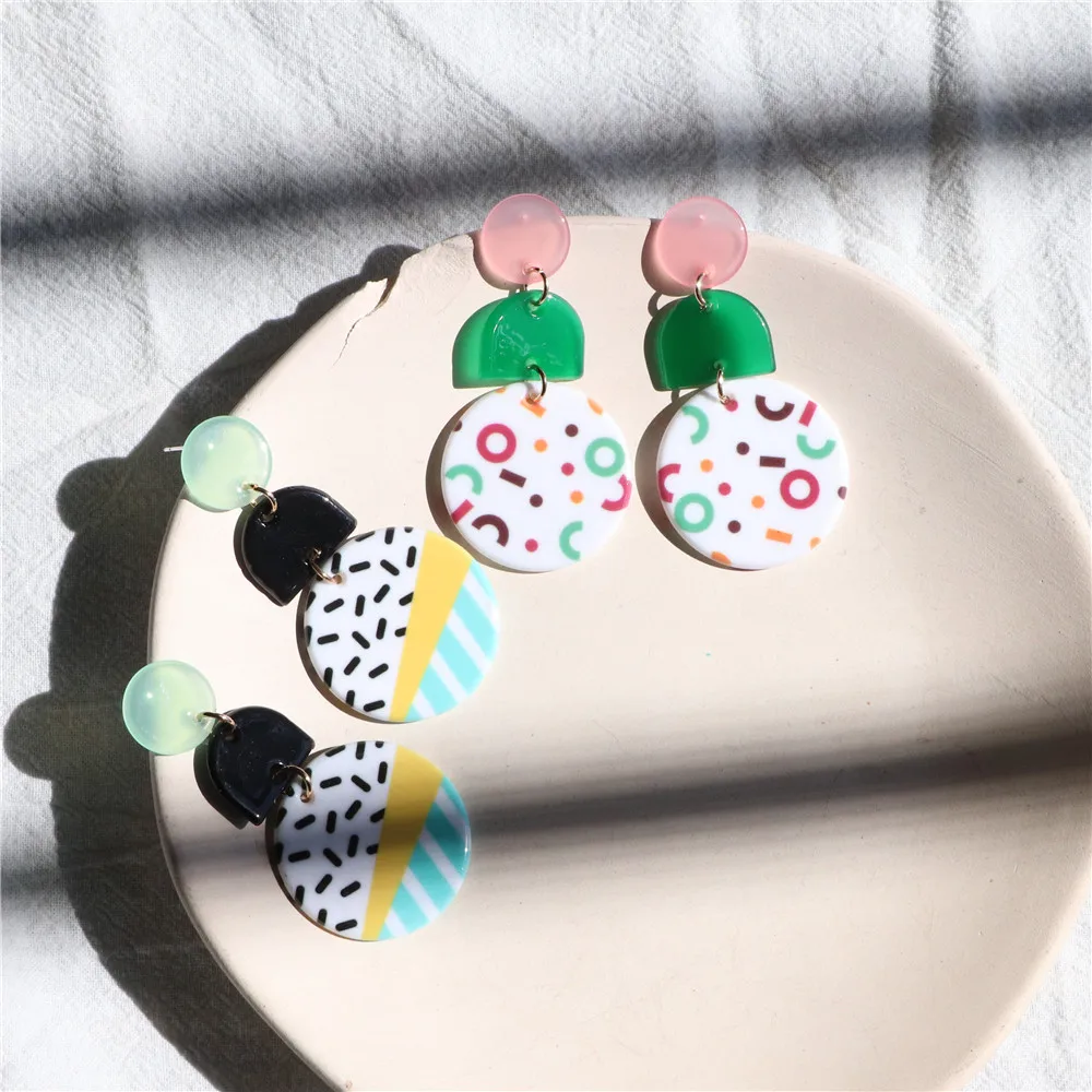 

2020 summer geometric acrylic earrings artificial polymer clay colorful earrings cute earrings for women