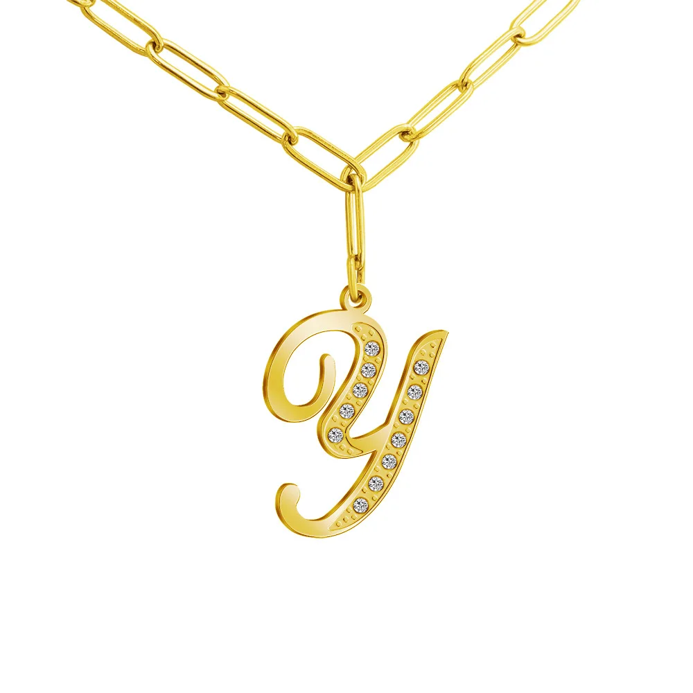 

RFJEWEL 2021 New arrival 18K gold plating Stainless steel material custom initial letter Y necklace for women jewelry gifts