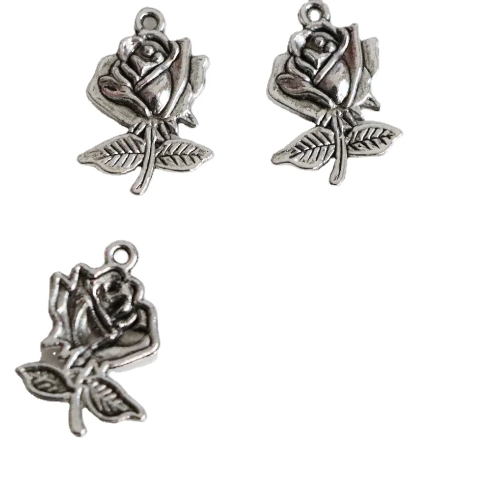 

Alloy Rose Flower Charms Pendant Silver Plated 25mm Jewelry Making DIY Charms Handmade Crafts, Same with photo,accept customize color