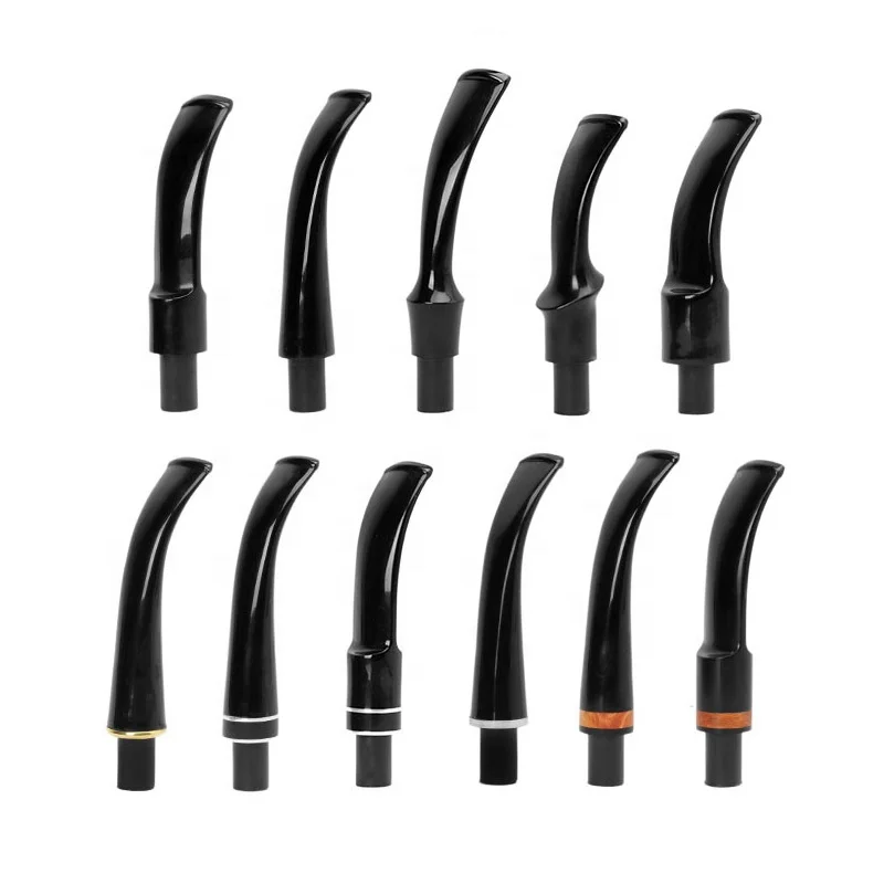 MUXIANG Black Acrylic 9mm Bent Tobacco Pipe Mouthpiece Smoking Pipe Replacement for 9mm Filter
