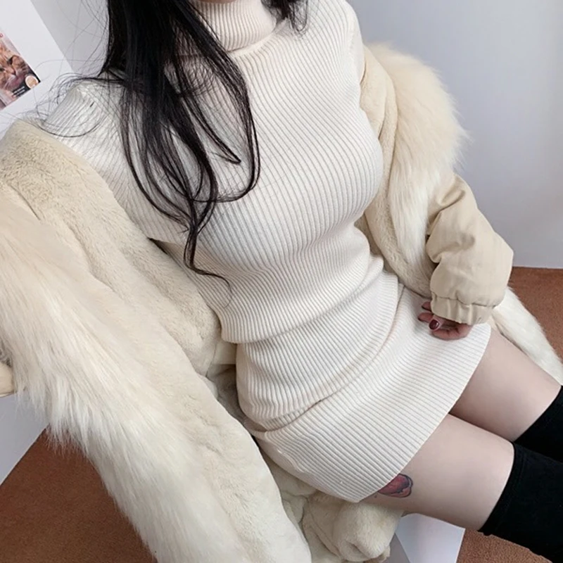 

New arrival hot sale hign neck women's dress bodycon 2020 autumn sexy girls heavy knit dresses casual girl's dresses, Solid