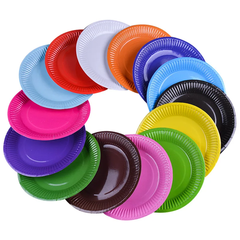 

Factory direct sale disposable multi color 6 inch white paper plate dish, 14 colors