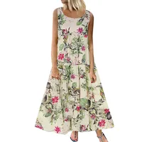 

Aliexpress USA Dresses Women 2020 Plus Size O Neck Floral Print Maxi sleeveless Loose Bohemian Dress