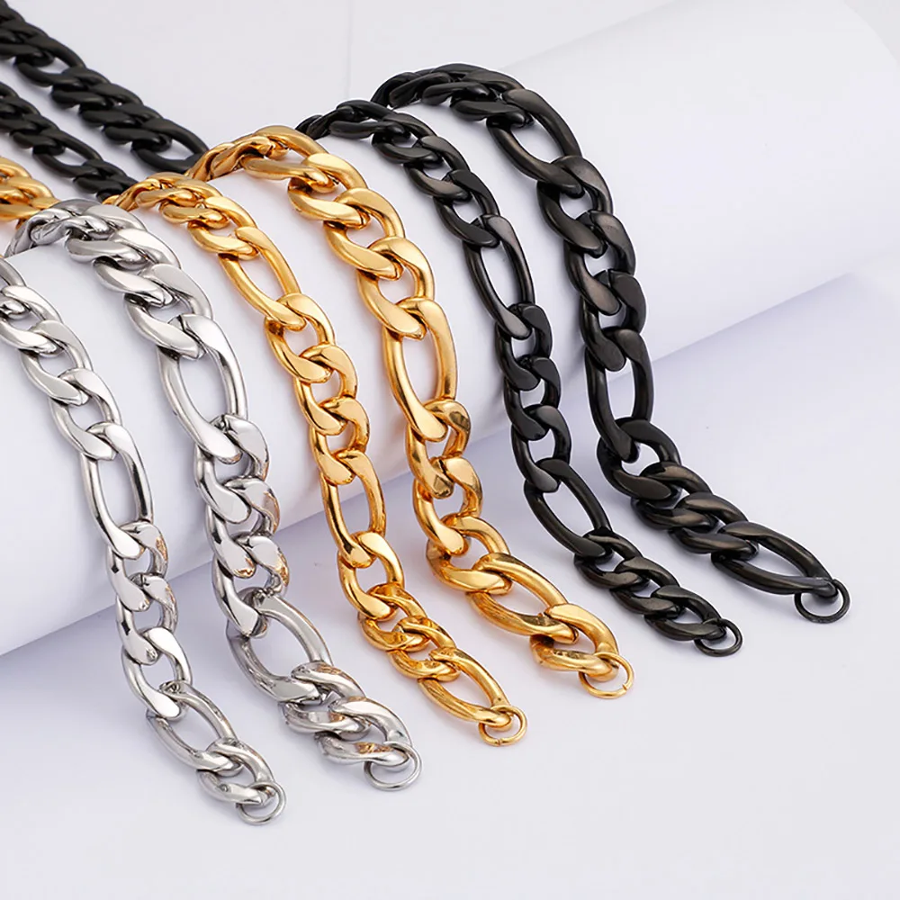 

Wholesale men hip hop jewelry chunky high mirror polished black bijoux stainless steel gold plated link chain necklace torque, Gold/steel/black