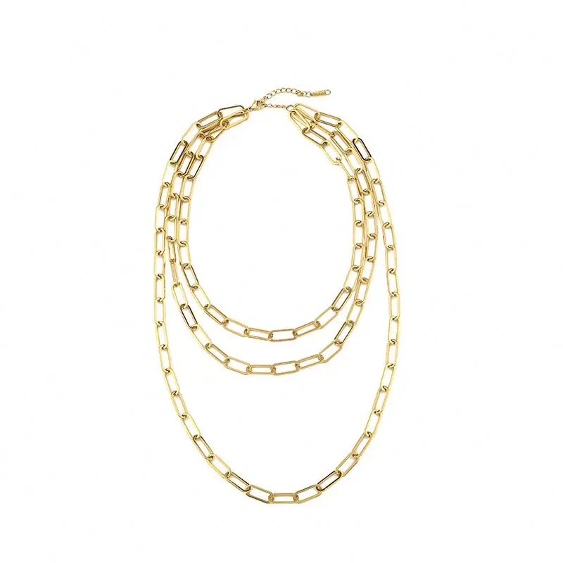 

European Hot Sale Design 14k Gold Filled Necklace Stainless Steel Three Layers Multi Chains Necklace, Customized color