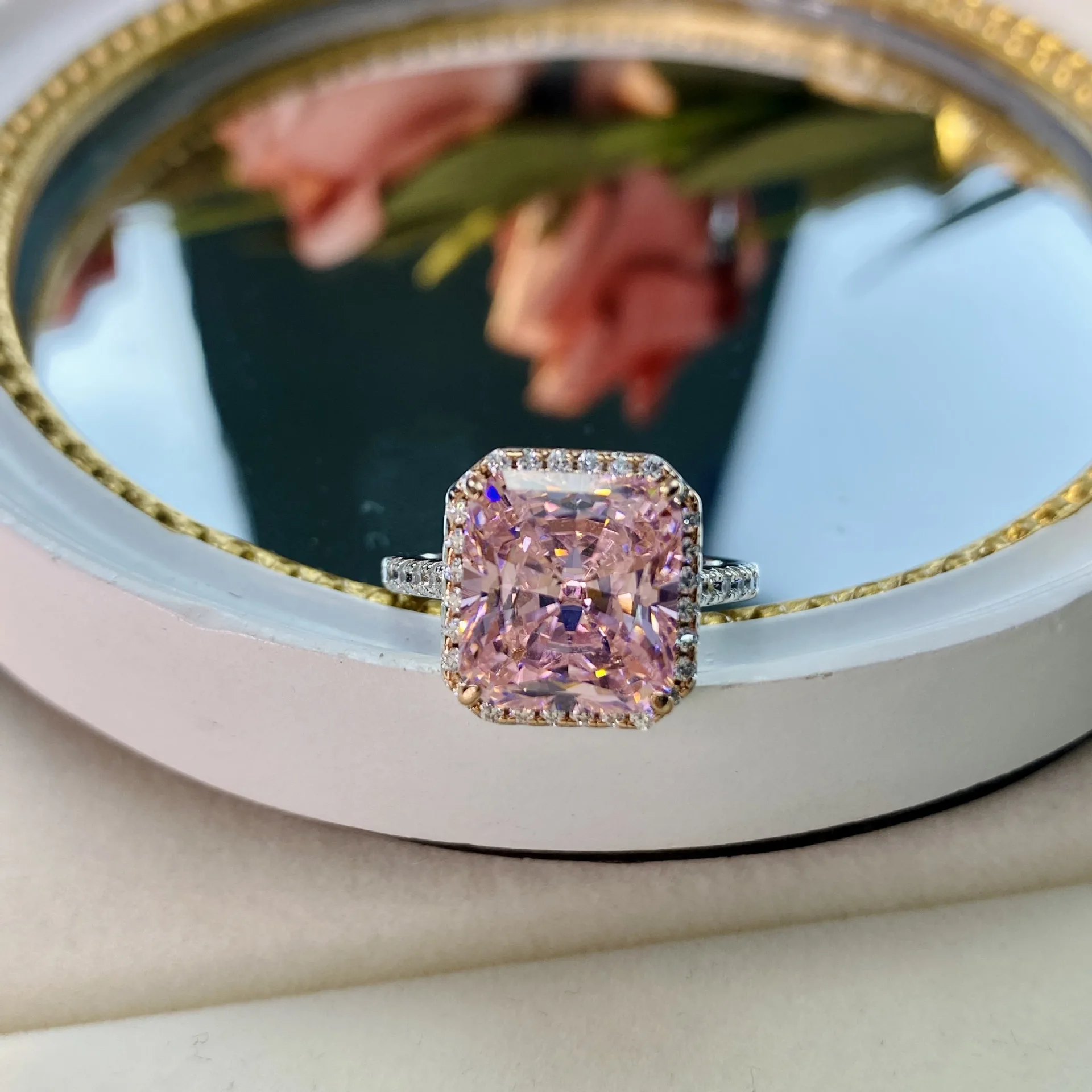 

Latest wedding ring designs 925 silver gold plated pink cz diamond ring, Picture color