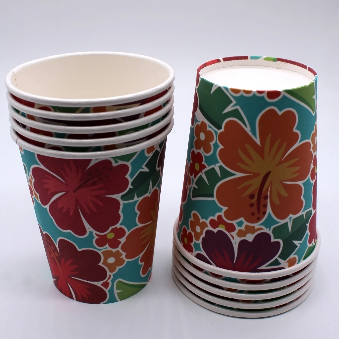 
disposable eco-friendly flower pattern paper cup paper tray paper towel set 
