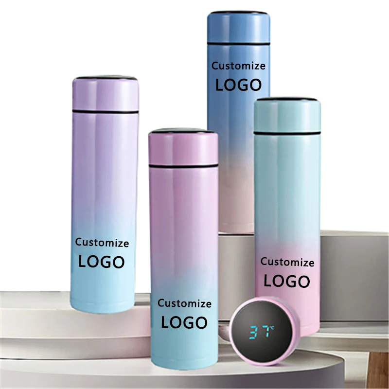 

New Colorful Intelligent Temperature show Double Wall Vacuum Flask Smart 304 Stainless Steel Thermal Water Bottle custom logo