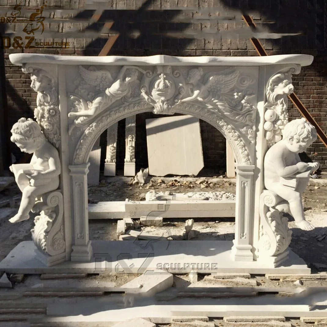 Stone White Statue Fireplace With Cherub Reading Buy White Statue