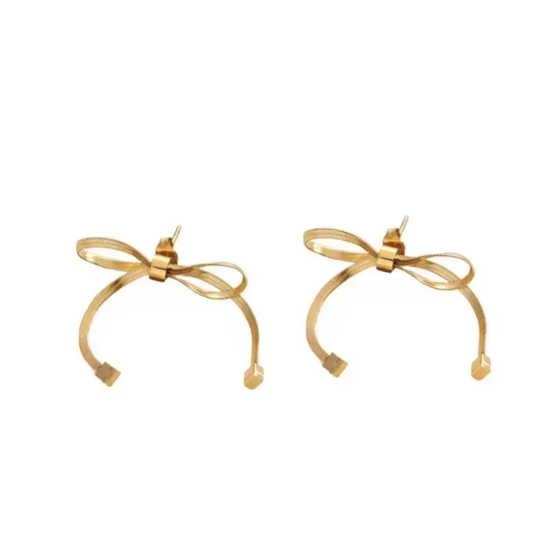 

Korean Style Stainless Steel Fashion Girl Butterfly Bowknot Snake Chain Stud Earrings Jewelry