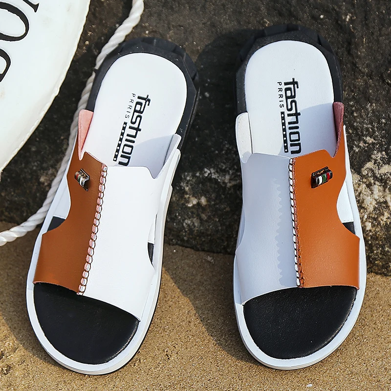 

2021 Summer Sandals Original Leather Comfortable Slip-on Casual Sandals Fashion Men Slippers Zapatillas Hombre Size 38-46