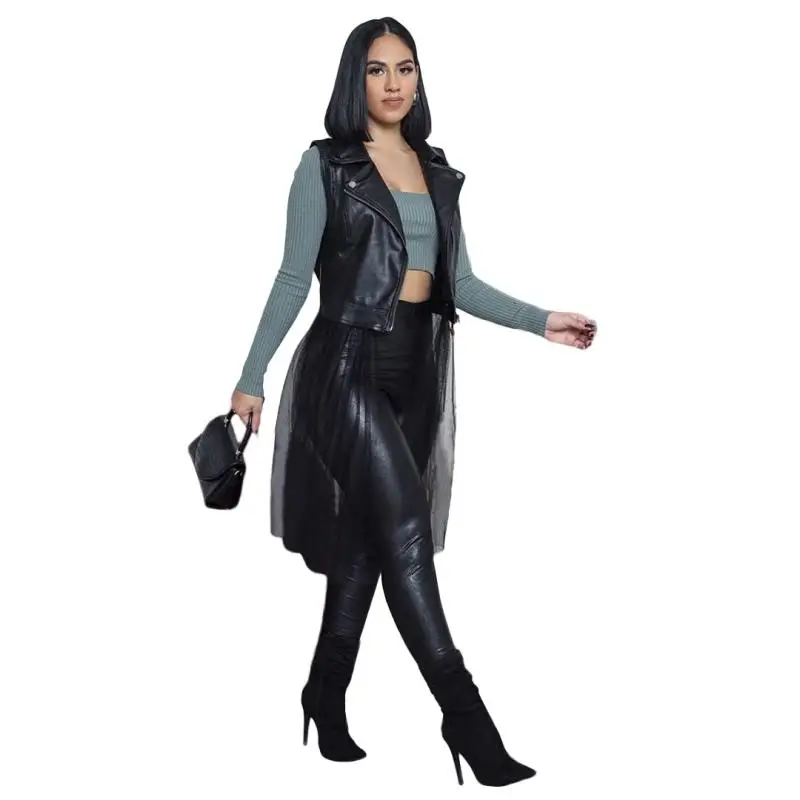 

Foma YM8589 Fashion sexy vest coat with waistcoat woman mesh leather trench coat woman, As pictures